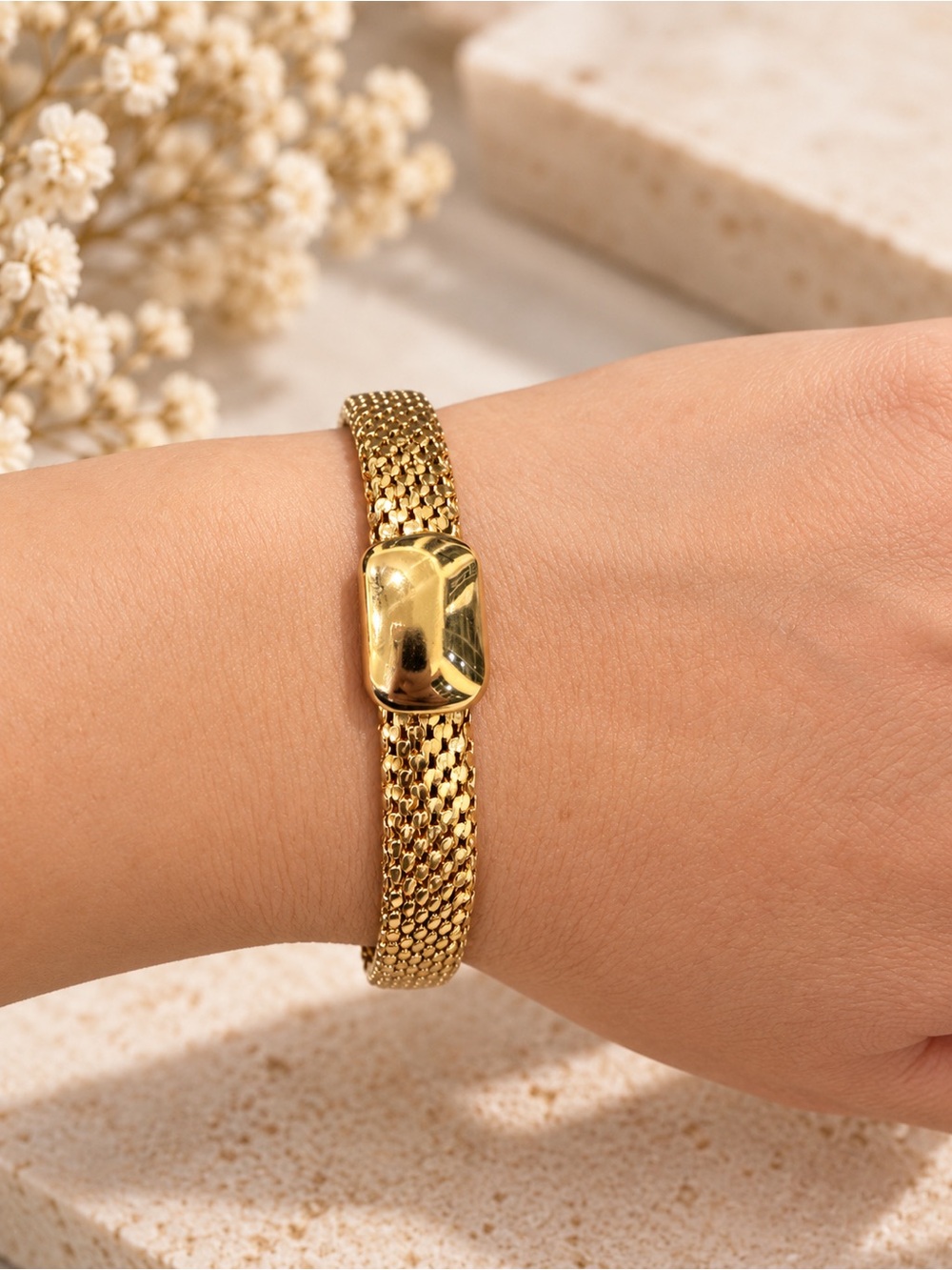 Vintage MONET Gold Tone Mesh Bracelet, Textured Woven Chain Bracelet, Retro Stat